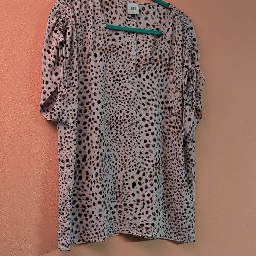 CAbi Pink and Black Spotted Blouse